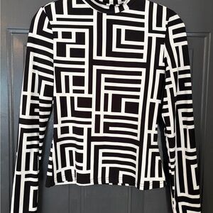 SHEIN Black & White Geometric Mock Neck Long Sleeve Top